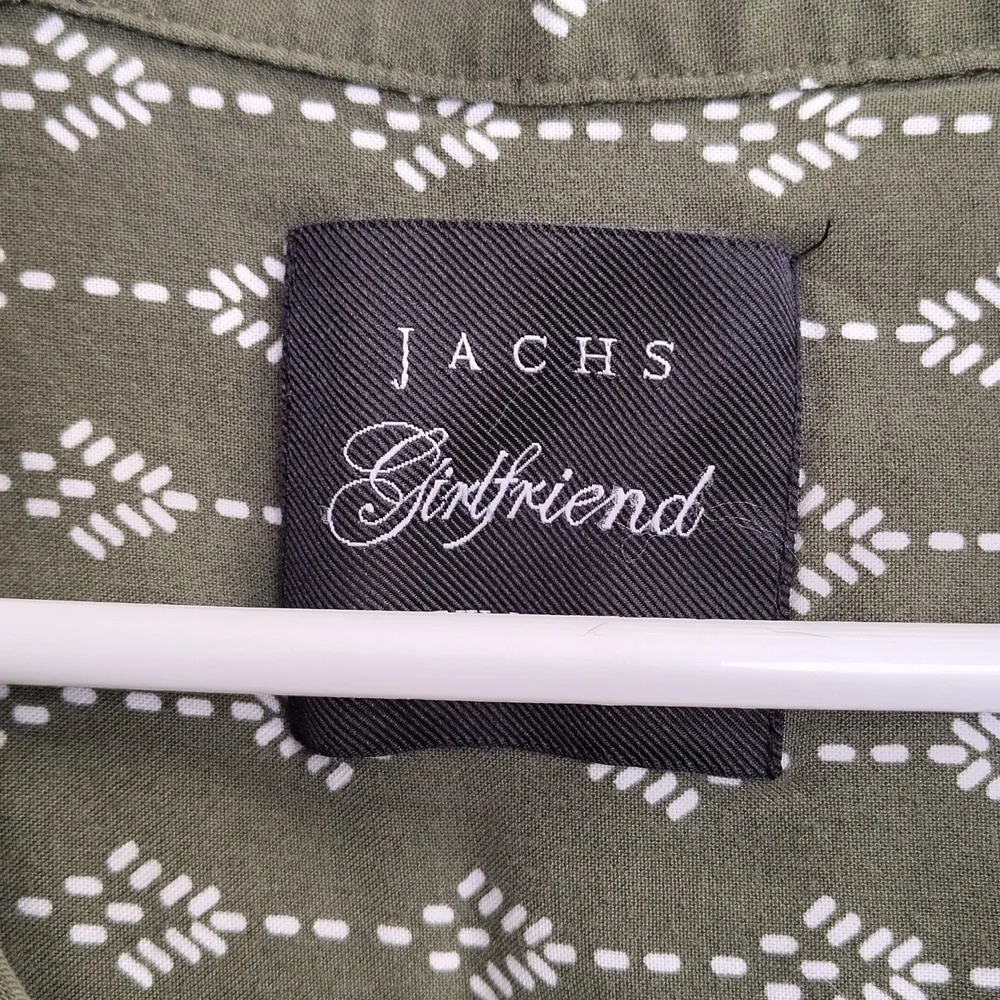 Jachs Girlfriend Olive And White Button Down Cap Sleeve Shirt - Picture 2 of 8
